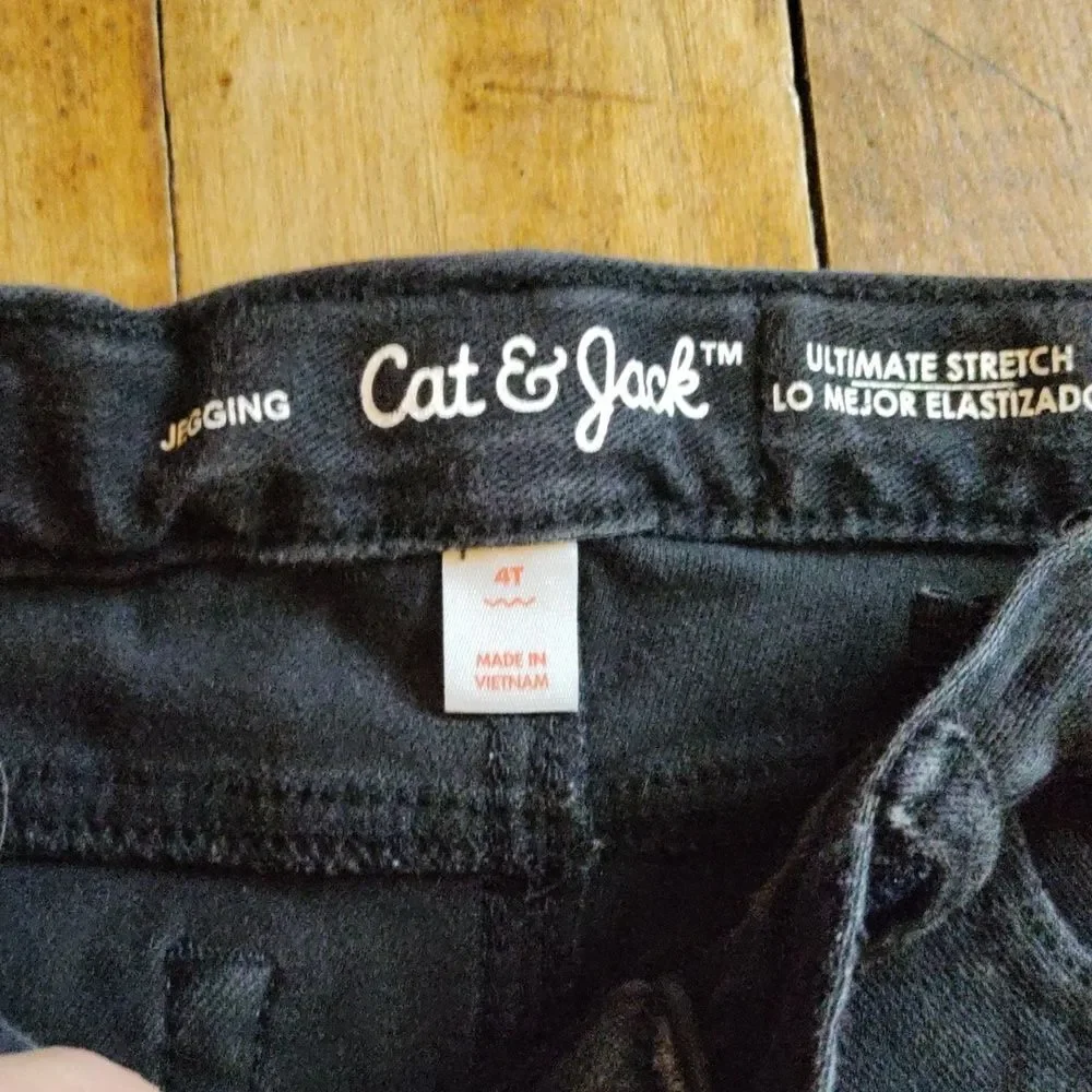 Cat & Jack Jeans 4T Skinny Black Denim Rainbow Embroidered Cotton